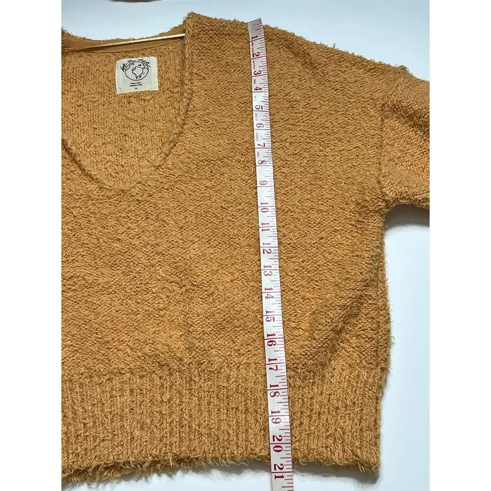 Free People V Neck Sweater Orange Textured Knit Small Boho Cozy